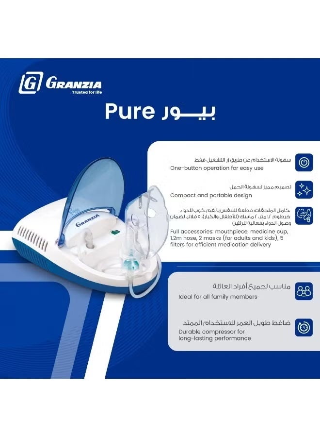 Granzia Pure Compressor Nebulizer – A steam inhaler for adults and children with a medicine cup and mask for adults and children – Portable and quiet for treating asthma, colds, allergies, and sinusitis - Image 3