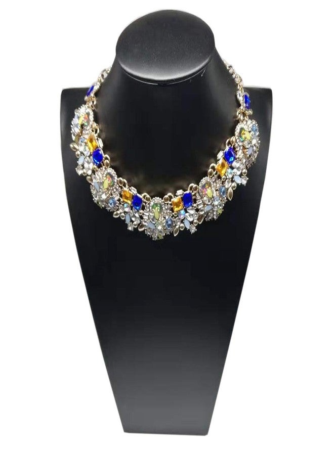 Zthread Bib Statement Necklace Colorful Glass Crystal Collar Choker Necklace for Women Fashion Accessories (Blue+Green) - Image 4
