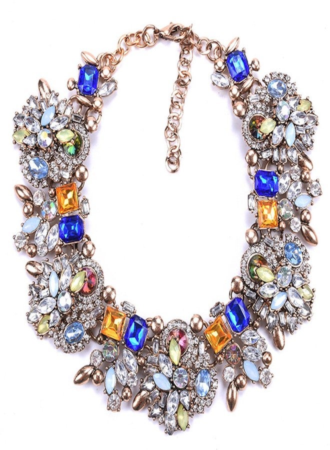 Zthread Bib Statement Necklace Colorful Glass Crystal Collar Choker Necklace for Women Fashion Accessories (Blue+Green) - Image 1
