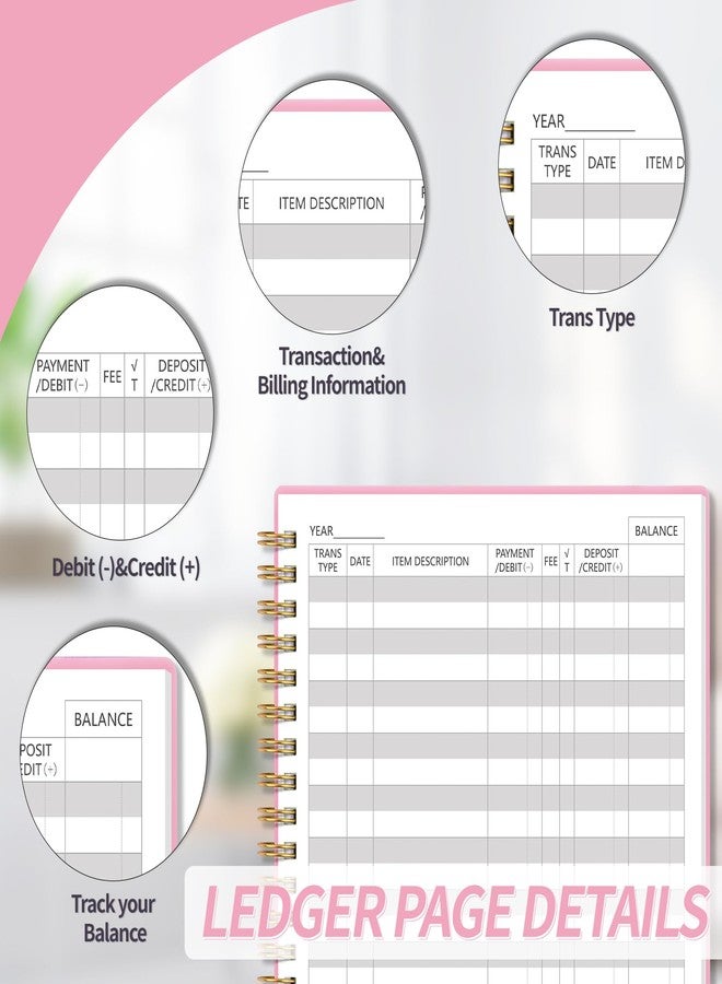 Blugool Accounting Ledger Book for Small Business Bookkeeping & Personal Use, Expense Tracker Notebook for Family Budget, Bookkeeping Record Book, Income and Expense Log Book - 8.4" x 6.1" (Pink) - Image 3