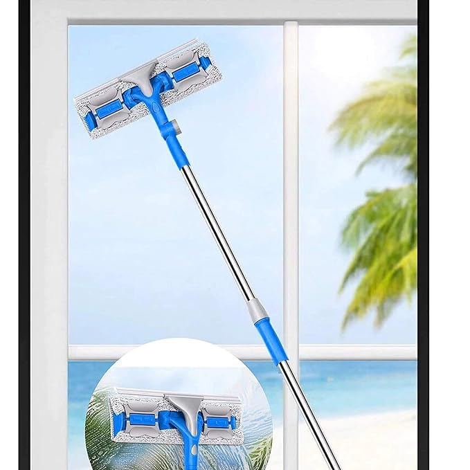 GNOLY Easy Cleaning Rotatable Glass Wiper Window Cleaner Mop 2 in 1 Glass Wiper Window Cleaner Brush for Kitchen Bathroom Glass Cleaner Brush
