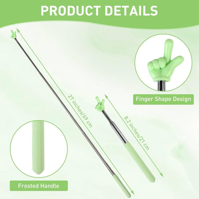 Extendable Pointer 6 Pcs Vibrant Colored Finger-shaped Design - Adjustable 21cm To 69cm Stainless Steel Handle Whiteboard Pointer for Classrooms Speeches Conferences Teacher Student Use - Image 2