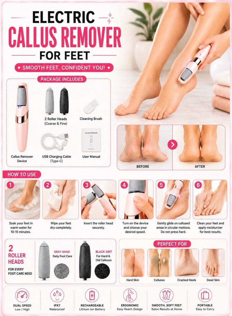 Velora SS Velora Electric Foot Callus Remover, Rechargeable Pedicure Wand Tool, Smooth Electronic Foot File for Feet Care, Removes Dry Hard & Dead Skin, Ideal Gift for Women & Men - Image 4