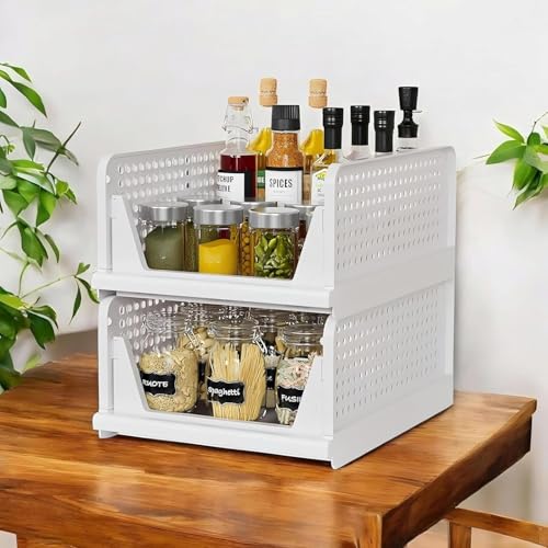 VERAT 2 Pieces Storage and Organisers/Wardrobe Organizer Storage/Plastic Wardrobe/Cloth Adjustable for Foldable/Clothes Organizer Foldable Shirt/Almirah/Cupboard/Cupboard Stackbale Clothes(White) - Image 1