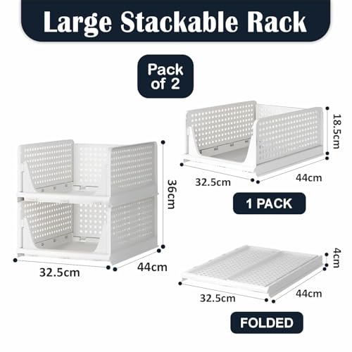 VERAT 2 Pieces Storage and Organisers/Wardrobe Organizer Storage/Plastic Wardrobe/Cloth Adjustable for Foldable/Clothes Organizer Foldable Shirt/Almirah/Cupboard/Cupboard Stackbale Clothes(White) - Image 2