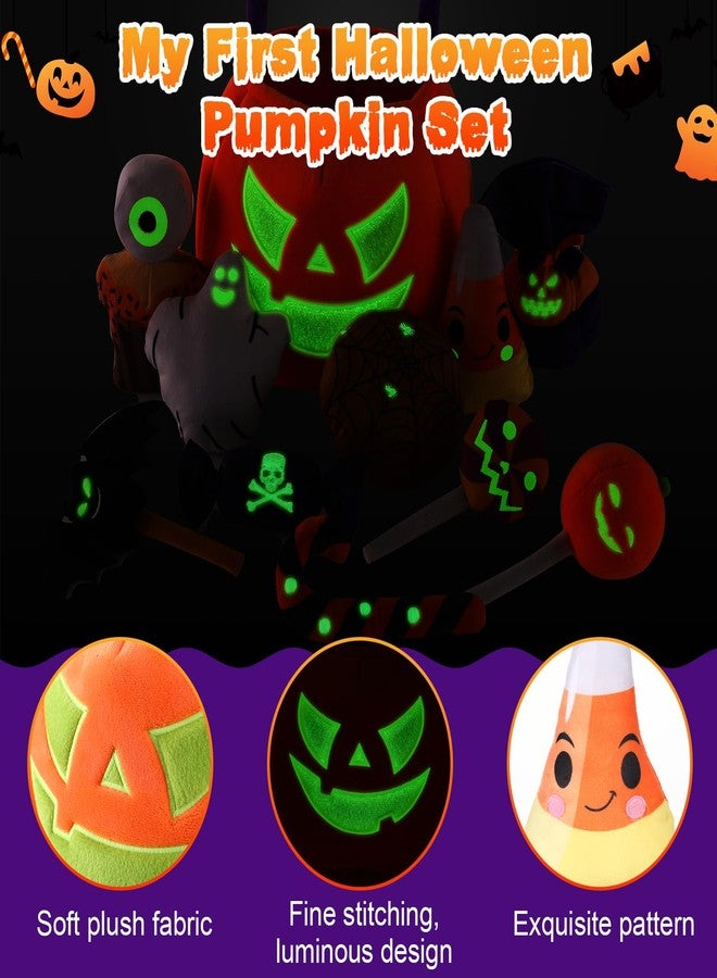 Liliful 11 Pcs My First Halloween Pumpkin Toys Playset, Glow in The Dark Stuffed Animals, 14" Large Plush Pumpkin Basket with Ghost Bat Spider Candy Corn for Baby Girls Boys Gifts Party Favors - Image 4