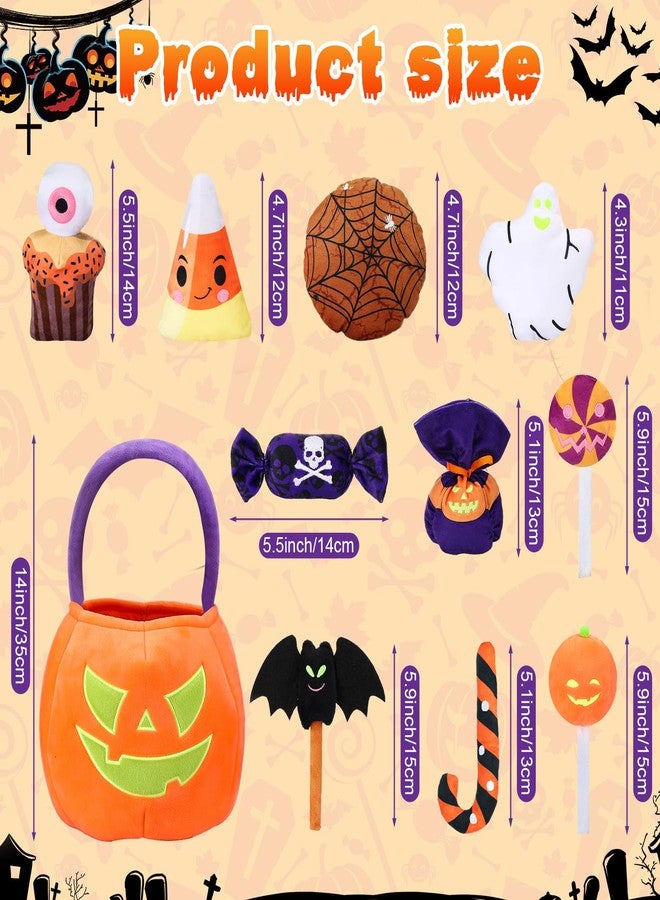 Liliful 11 Pcs My First Halloween Pumpkin Toys Playset, Glow in The Dark Stuffed Animals, 14" Large Plush Pumpkin Basket with Ghost Bat Spider Candy Corn for Baby Girls Boys Gifts Party Favors - Image 3