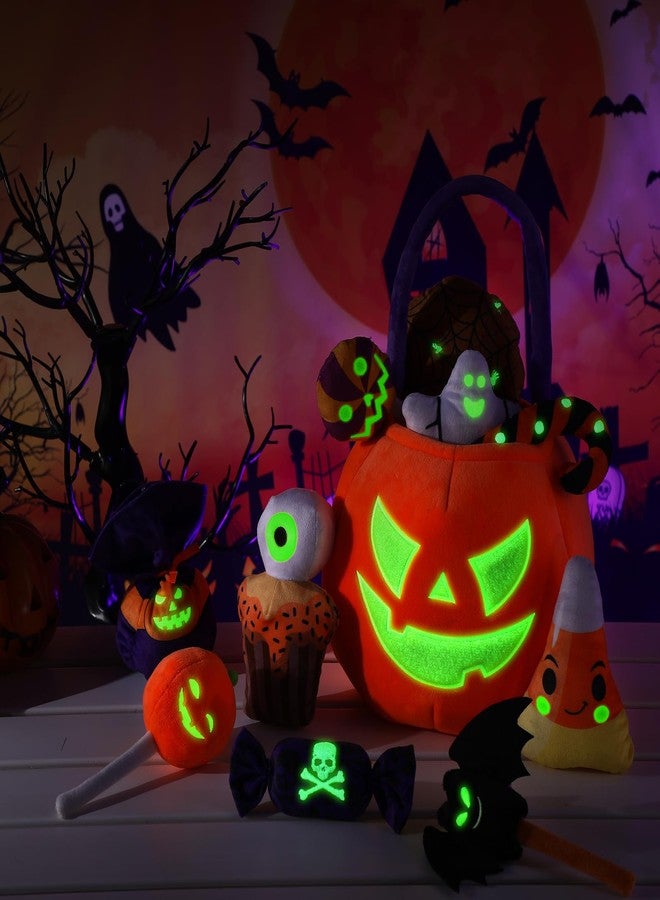Liliful 11 Pcs My First Halloween Pumpkin Toys Playset, Glow in The Dark Stuffed Animals, 14" Large Plush Pumpkin Basket with Ghost Bat Spider Candy Corn for Baby Girls Boys Gifts Party Favors - Image 2
