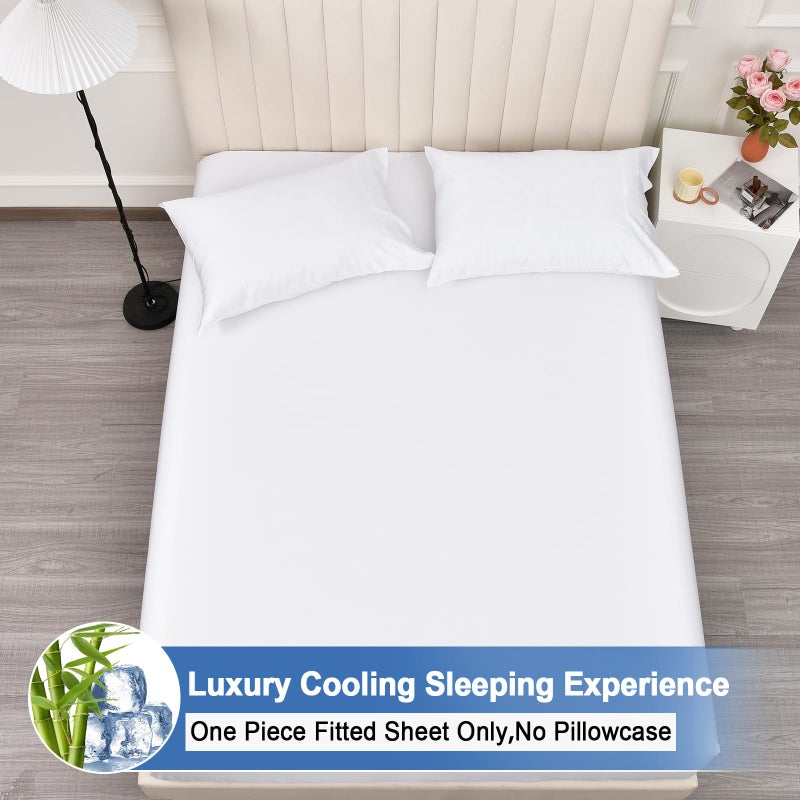 PHF PHF 100% Rayon Derived from Bamboo Cooling Fitted Sheet King Size for Hot Sleeper  16"" Deep Pocket  2.5cm Wider Strong Elastic Easy Fit  Breathable Silky Smooth Soft 78""x 80"" White  No Pillowcases  - Image 3