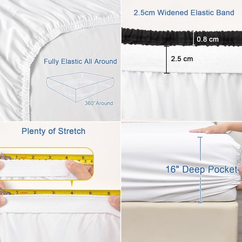 PHF PHF 100% Rayon Derived from Bamboo Cooling Fitted Sheet King Size for Hot Sleeper  16"" Deep Pocket  2.5cm Wider Strong Elastic Easy Fit  Breathable Silky Smooth Soft 78""x 80"" White  No Pillowcases  - Image 5