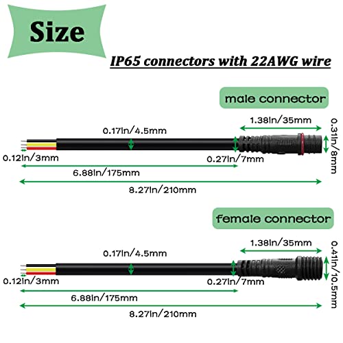 mxuteuk 6 Pairs 22AWG 3 Pin Electrical Connector,5.87in/15cm Wire Waterproof Male Female Connector,for LED Strip,Car,Truck,Boat - Image 2