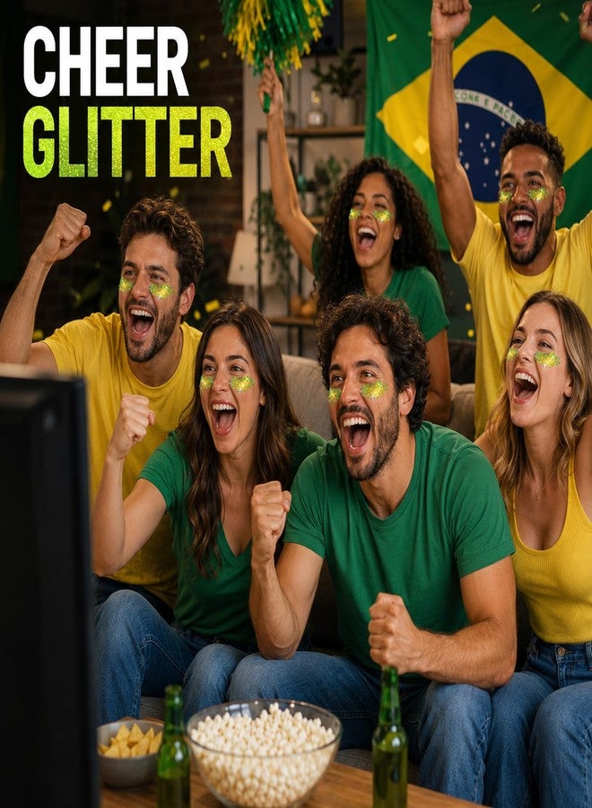 Paminify Gold Green Brazil Face Glitter Stick, Brasil Green Yellow Body Hair Glitter Accessories,Cheer Glitter Makeup for Soccer Game,Waterproof Shimmer St Patricks Day Rave Carnival Singer Concert - Image 5