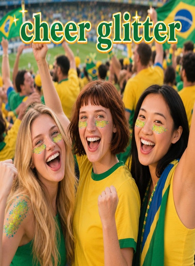 Paminify Gold Green Brazil Face Glitter Stick, Brasil Green Yellow Body Hair Glitter Accessories,Cheer Glitter Makeup for Soccer Game,Waterproof Shimmer St Patricks Day Rave Carnival Singer Concert - Image 2