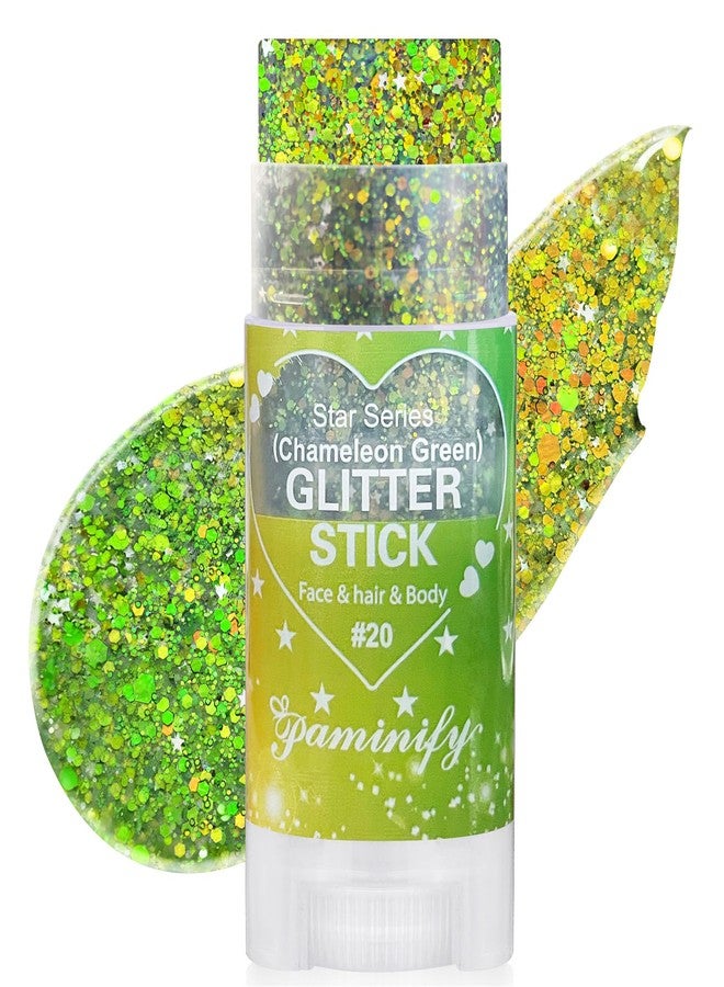 Paminify Gold Green Brazil Face Glitter Stick, Brasil Green Yellow Body Hair Glitter Accessories,Cheer Glitter Makeup for Soccer Game,Waterproof Shimmer St Patricks Day Rave Carnival Singer Concert - Image 1