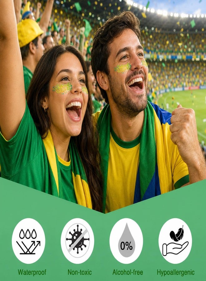 Paminify Gold Green Brazil Face Glitter Stick, Brasil Green Yellow Body Hair Glitter Accessories,Cheer Glitter Makeup for Soccer Game,Waterproof Shimmer St Patricks Day Rave Carnival Singer Concert - Image 3
