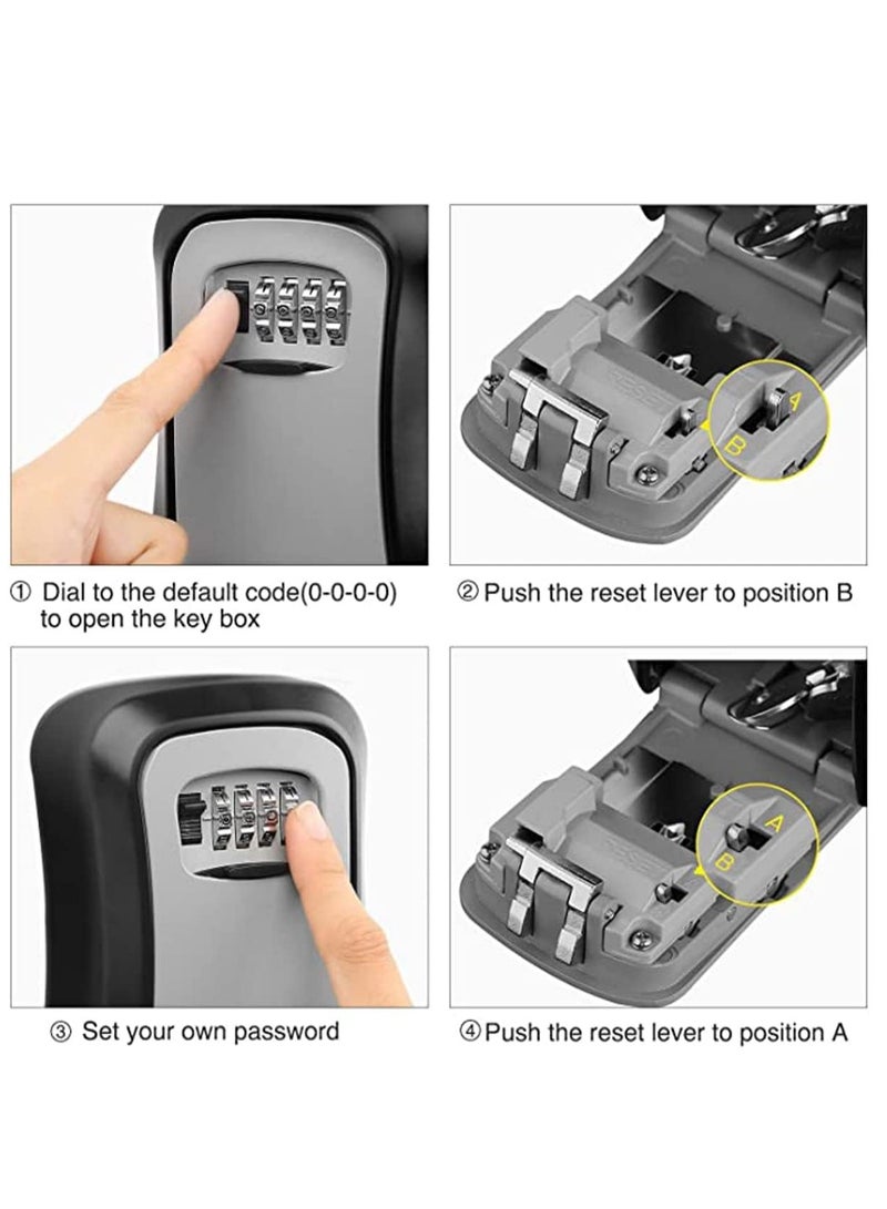 DUNISO Key Cabinets, Key Storage Safe Box, 4 Digits Combination Key Lock Box With Resettable Wall Mounted For Outdoor and Indoor Home Grey/Black (11*8.5*4cm)  - Image 5