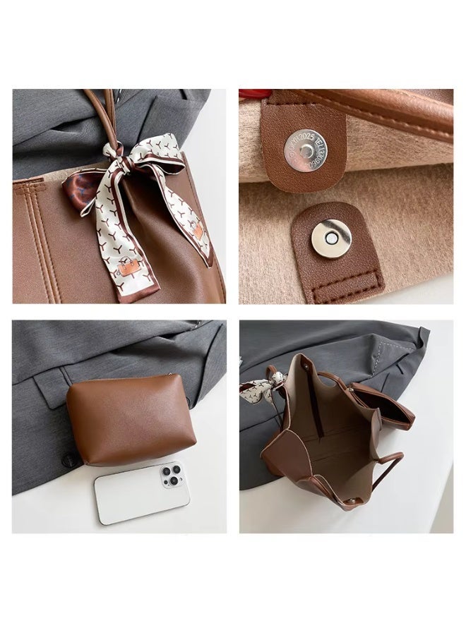 عرب شنطة كتف نسائية جلد صناعي أنيقة – حقيبة كبيرة يومية مع محفظة صغيرة – خفيفة وعملية للعمل والخروج - Image 2