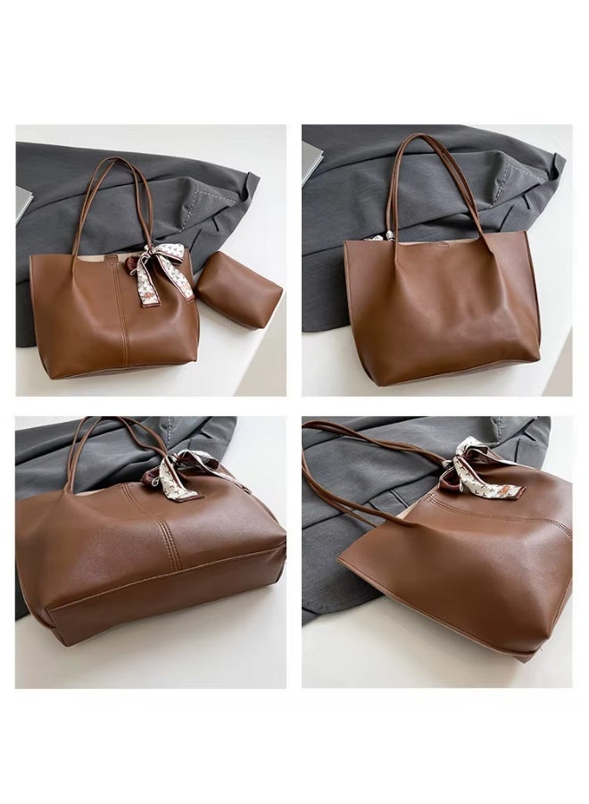 عرب شنطة كتف نسائية جلد صناعي أنيقة – حقيبة كبيرة يومية مع محفظة صغيرة – خفيفة وعملية للعمل والخروج - Image 3