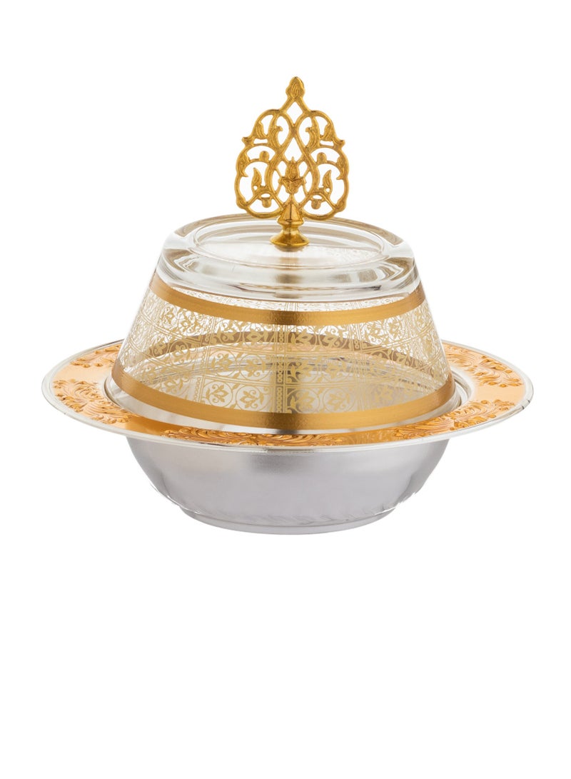 هيك تمرية معدن فضي ذهبي غطاء زجاج تصميم عصري قطر 17.5سم - Image 1