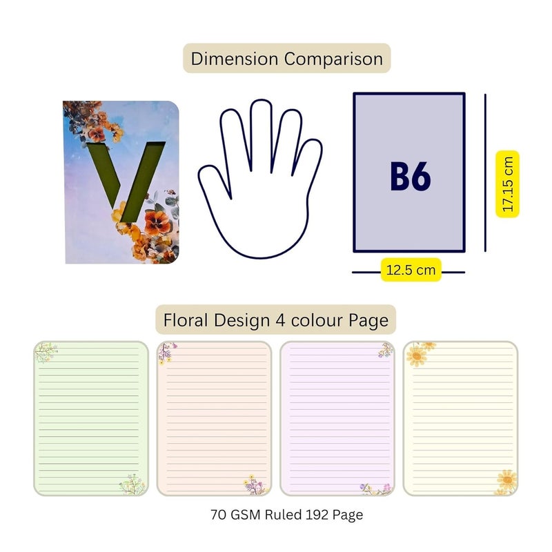 CRAFTOPIX Initial Alphabet V Lasercut Soft Bound Diary Notebook | B6 Size 6" x 4.9" Undated 192 Pages, 80 GSM | Perfect Binding Diary for Office, Personal Diary, Journaling - Image 5