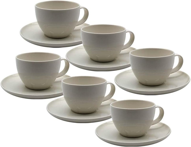 Qualitier Fine Plus Set of 12 White Ceramic Cups and Saucers