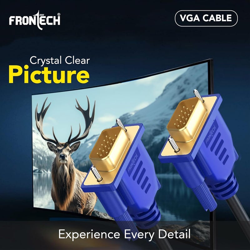 FRONTECH VGA Cable - 1.5M Length | Enhanced Signal Transmission for HD Audio/Video | Versatile Connectivity at Optimal Length | Universal Compatibility with VGA Devices - Image 2