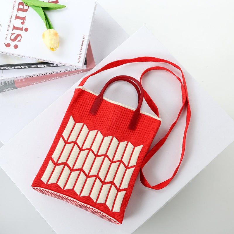2024 Fly Knitted Handheld Tote Knitted Bag For Women, Large Capacity Student Casual Shopping Bag, Portable - Image 5