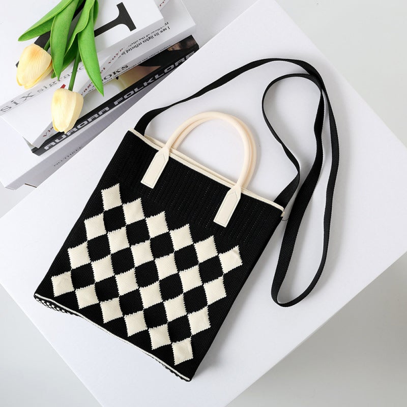 2024 Fly Knitted Handheld Tote Knitted Bag For Women, Large Capacity Student Casual Shopping Bag, Portable - Image 1