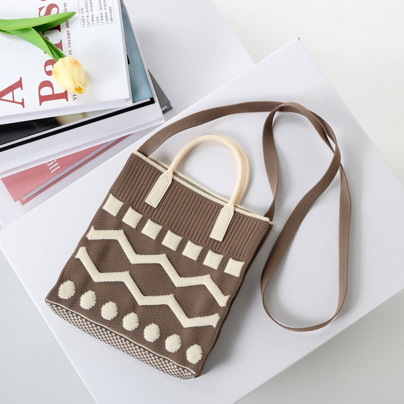 2024 Fly Knitted Handheld Tote Knitted Bag For Women, Large Capacity Student Casual Shopping Bag, Portable - Image 3