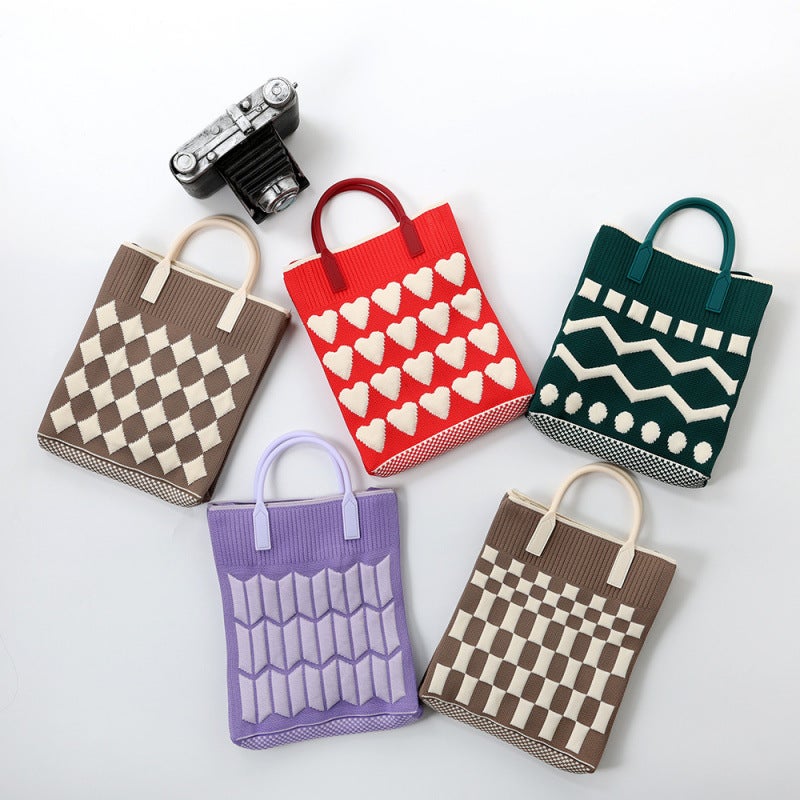 2024 Fly Knitted Handheld Tote Knitted Bag For Women, Large Capacity Student Casual Shopping Bag, Portable - Image 2