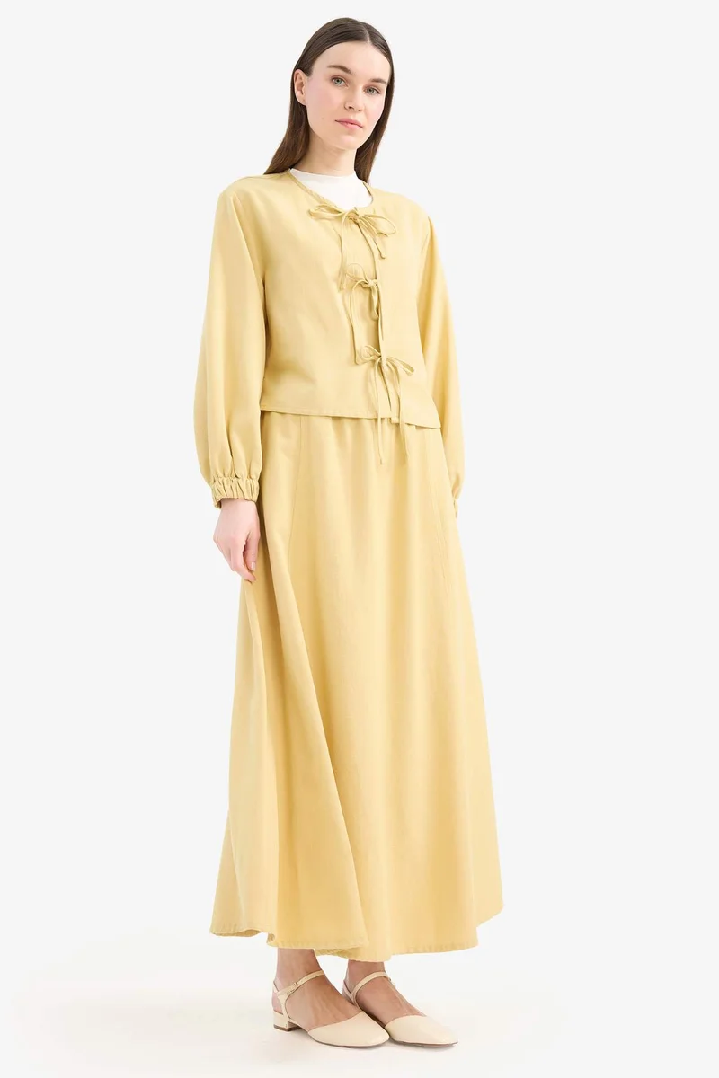 DeFacto Relax Fit Front Tied Linen Long Sleeve Blouse