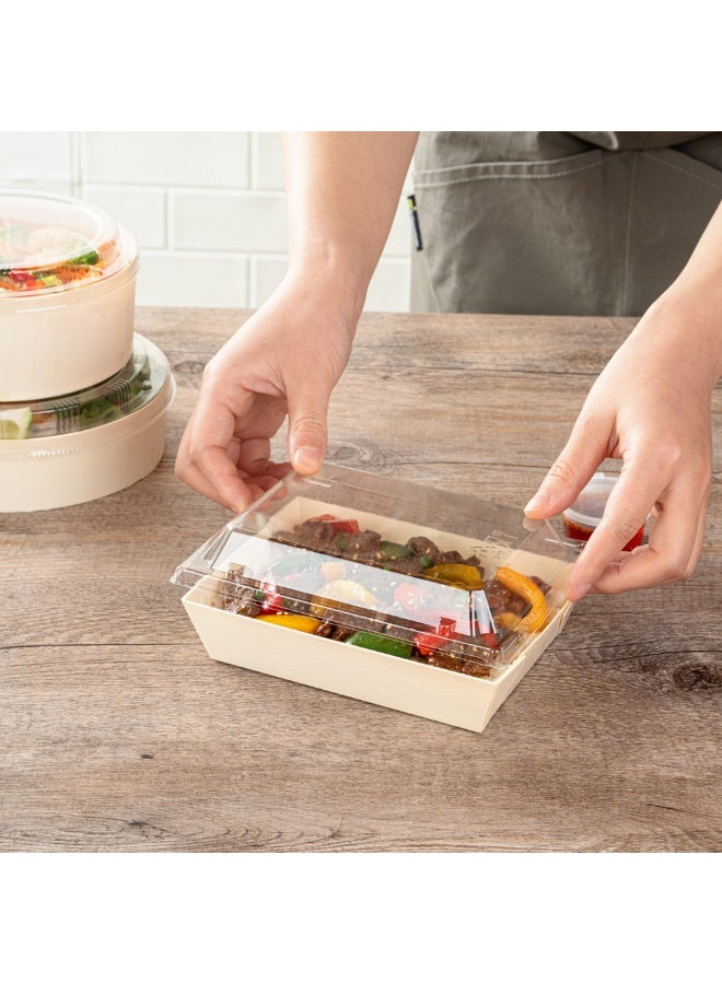 Restaurantware LIDS ONLY: Taipei 6.8 x 5.3 x 1.4 Inch Rectangle Lids, 100 Plastic Lids For 20 Ounce Rectangle Wooden Containers - Containers Sold Separately, Clear Plastic To Go Box Lids  - Image 5