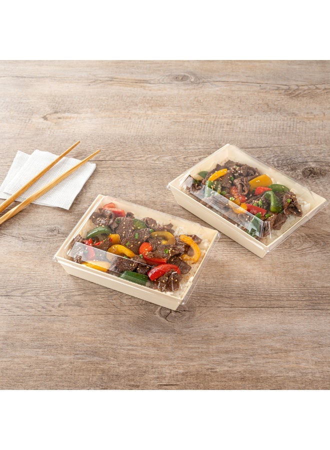 Restaurantware LIDS ONLY: Taipei 6.8 x 5.3 x 1.4 Inch Rectangle Lids, 100 Plastic Lids For 20 Ounce Rectangle Wooden Containers - Containers Sold Separately, Clear Plastic To Go Box Lids  - Image 3