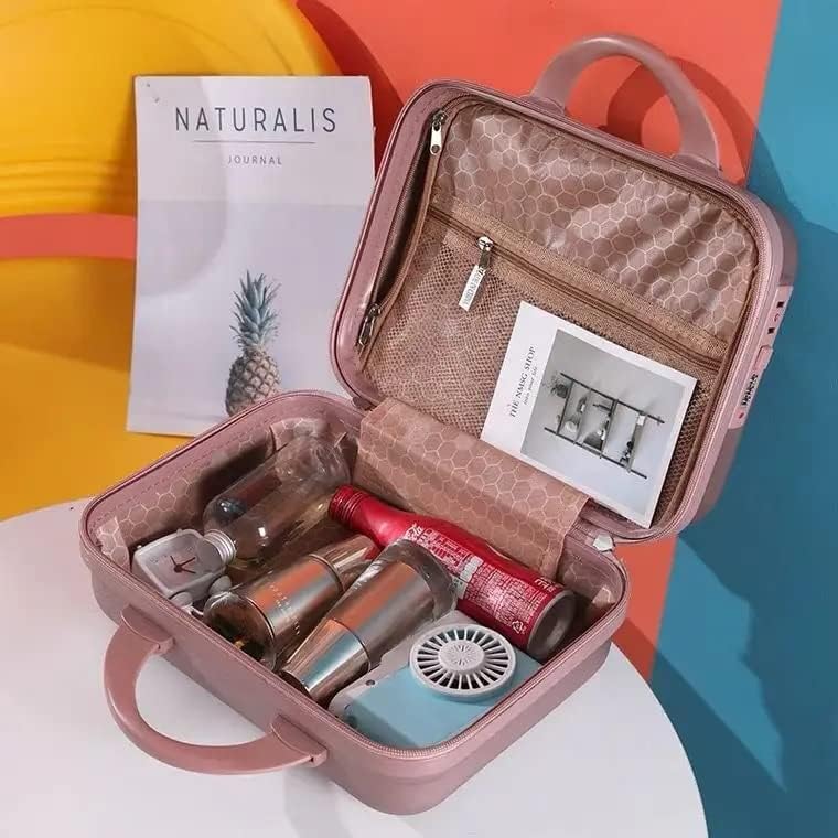 SUNBEET Portable Hard Shell Cosmetic Bag Travel Case, Small Travel Hand Luggage With Elastic Band, Mini Abs Carrying Makeup Case Suitcase (T-Rose-Gold), 5 Cms - Image 3