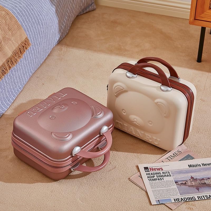 SUNBEET Portable Hard Shell Cosmetic Bag Travel Case, Small Travel Hand Luggage With Elastic Band, Mini Abs Carrying Makeup Case Suitcase (T-Rose-Gold), 5 Cms - Image 4