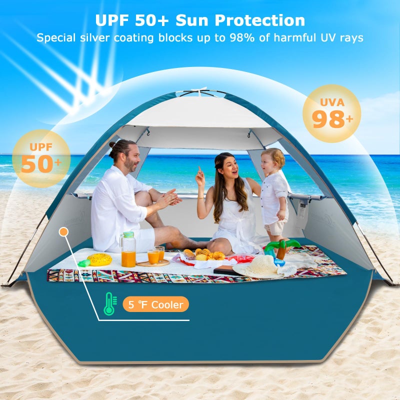 COMMOUDS Beach Tent Sun Shade for 3/4/6/8 Person, UPF 50+ Beach Sun Shelter Canopy Tent, Lightweight, Easy Set Up and Carry - Image 3