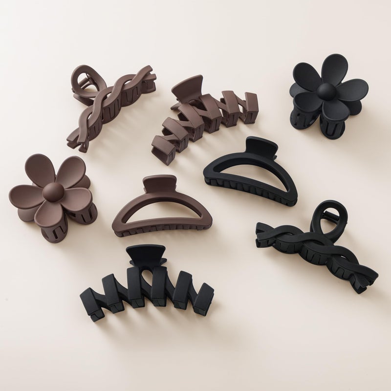Sunolga 8PCS Hair Clips for Women, Flower Claw Clips for Thick Hair, Non-Slip Hair Accessories with Multi-Styles, Neutral Colors Hair Claw Clips and Variety Pack, Ideal for Girls - Image 1