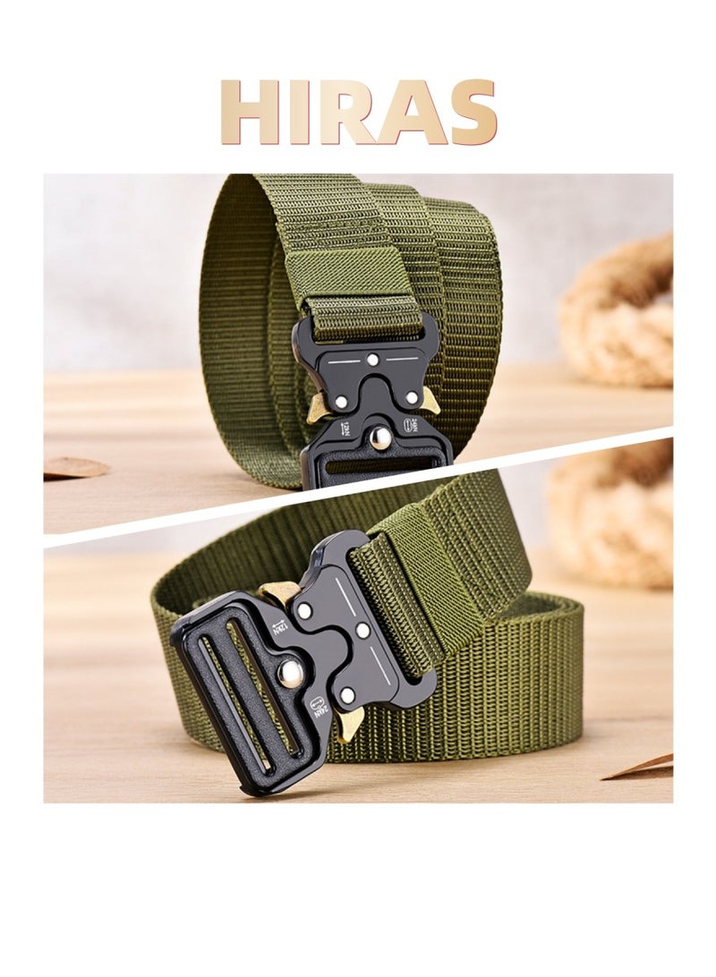 Hiras 2 Pack Tactical Belt for Men - 125cm Heavy Duty Soft Canvas Work Belt with Quick-Release Buckle, Black & Green - Image 3