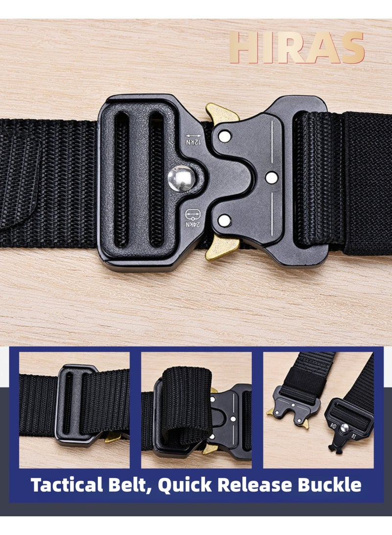 Hiras 2 Pack Tactical Belt for Men - 125cm Heavy Duty Soft Canvas Work Belt with Quick-Release Buckle, Black & Green - Image 4