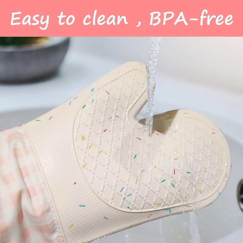 NALACAL Silicone Oven Mitts - Cute Confetti Design, Heat Resistant, Waterproof, and Washable Kitchen Mittens (2 Pcs) - Image 5