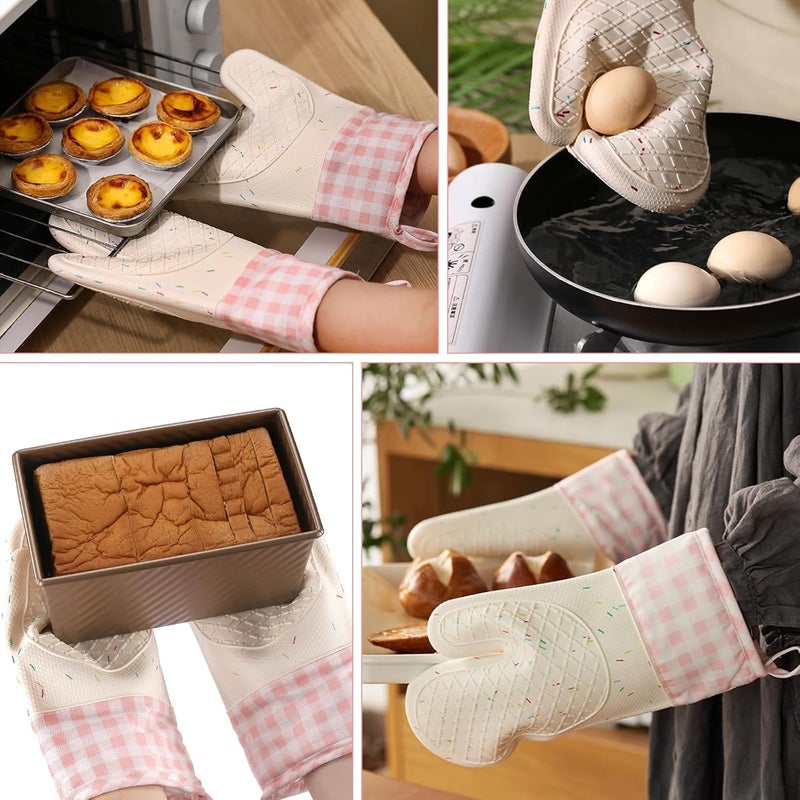NALACAL Silicone Oven Mitts - Cute Confetti Design, Heat Resistant, Waterproof, and Washable Kitchen Mittens (2 Pcs) - Image 2