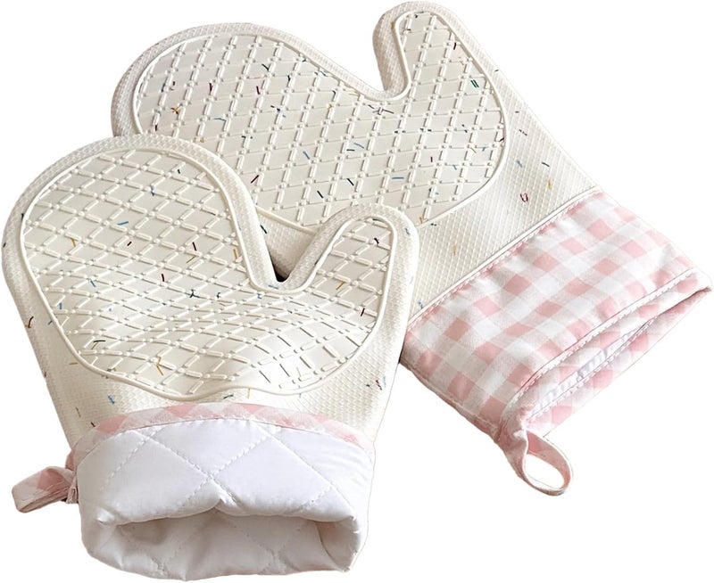 NALACAL Silicone Oven Mitts - Cute Confetti Design, Heat Resistant, Waterproof, and Washable Kitchen Mittens (2 Pcs) - Image 1