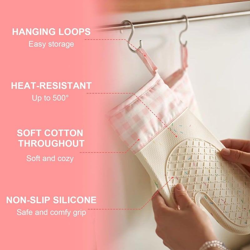 NALACAL Silicone Oven Mitts - Cute Confetti Design, Heat Resistant, Waterproof, and Washable Kitchen Mittens (2 Pcs) - Image 3