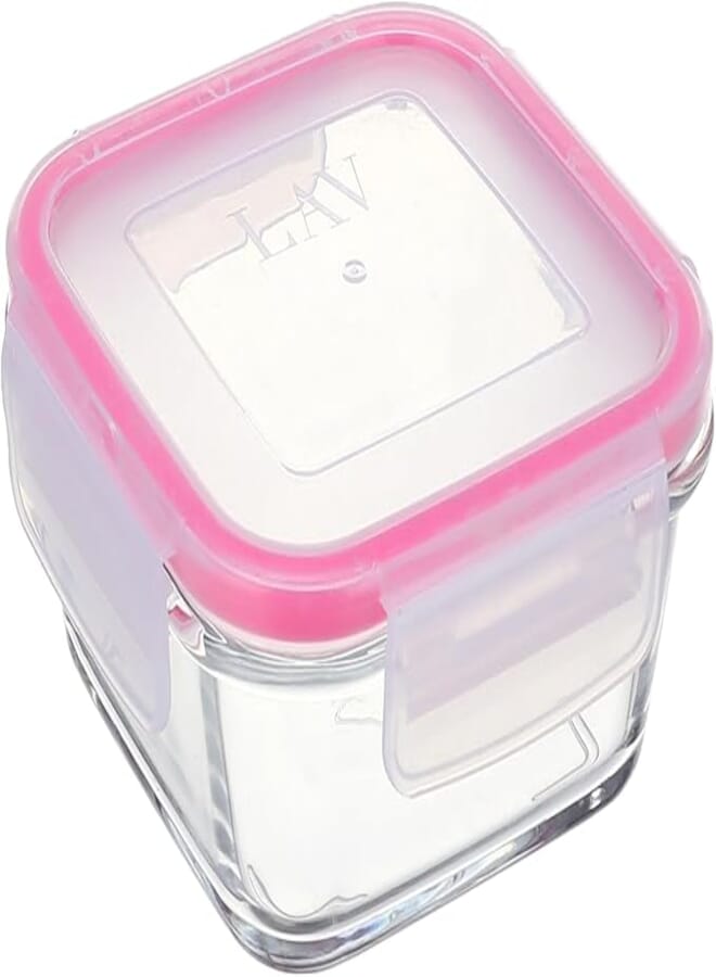 LAV FRESCO Glass Storage Container/Prestigious & Practical pink Cover / 375 cc - 12.75 Oz/Elegant design, Trusted Brand, Attractive shape