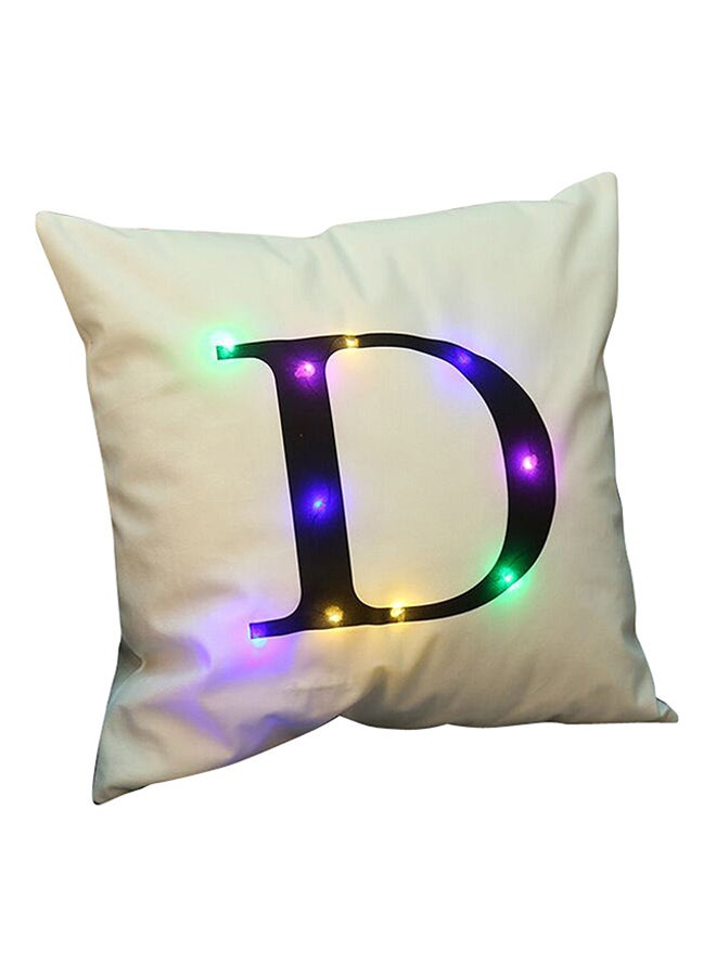 LED Light Up Letter Print Throw Pillow Cover White 45x45cm