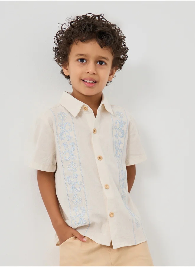 ستايلي Styli Embroidered Spread Collar Buttoned Shirt