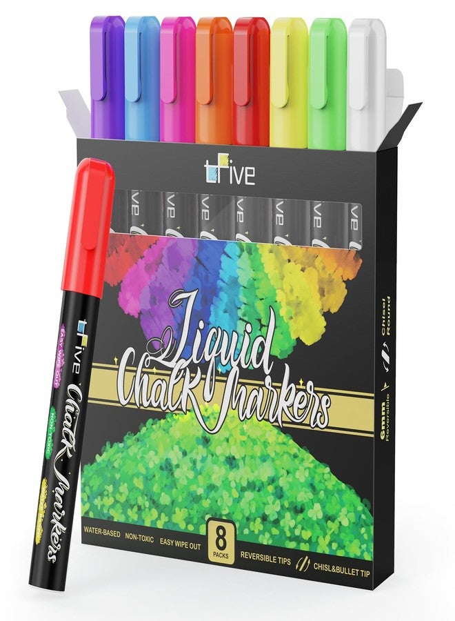 TFIVE Chalk Markers - 8 Color Chalk Pens and 24 Labels - Dry & Wet Erase, Reversible Tip, for Chalkboards, Signs, Windows, Blackboard, Glass, Mirrors, Liquid Chalk - Image 1