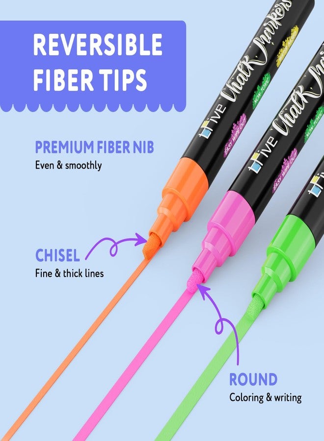 TFIVE Chalk Markers - 8 Color Chalk Pens and 24 Labels - Dry & Wet Erase, Reversible Tip, for Chalkboards, Signs, Windows, Blackboard, Glass, Mirrors, Liquid Chalk - Image 3