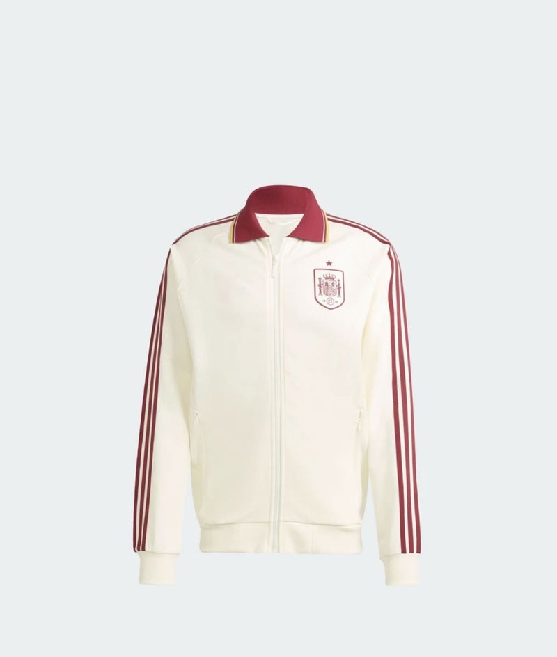 Spain National Team Retro Track Jacket, Women/Men Red 3-Stripes Full Zip Stand Collar Training Jacket - Image 4