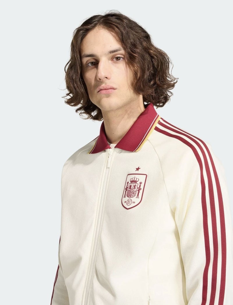 Spain National Team Retro Track Jacket, Women/Men Red 3-Stripes Full Zip Stand Collar Training Jacket - Image 5